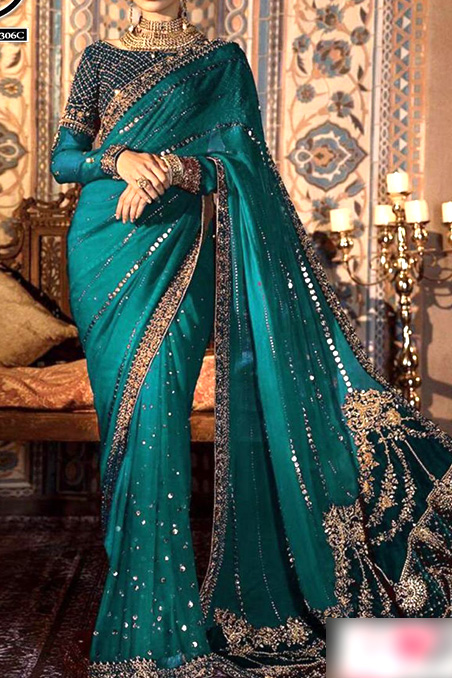 Buy Sea Green Soft Net Saree (NWSA-5506) Online